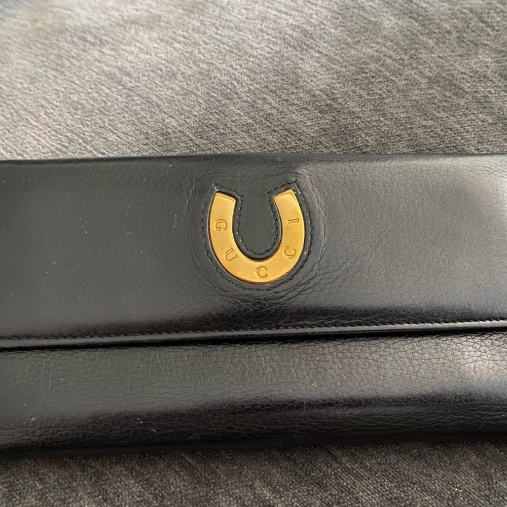 Authentic RARE‎ GUCCI HORSESHOE black and gold amazing leather wallet! New